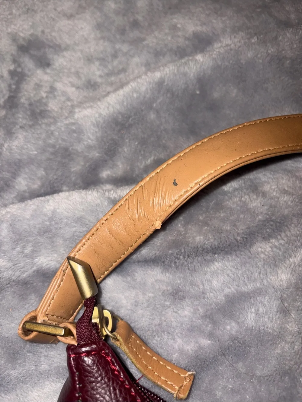 Y2K Made in Italy Burgundy & Tan Studded Shoulder Bag 2000s